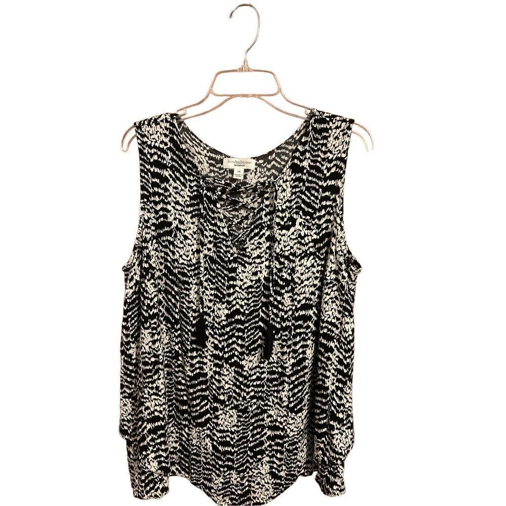 John Paul Richard Woman Size 1X Tank Blouse CrissCross Front Tasel End Ties
